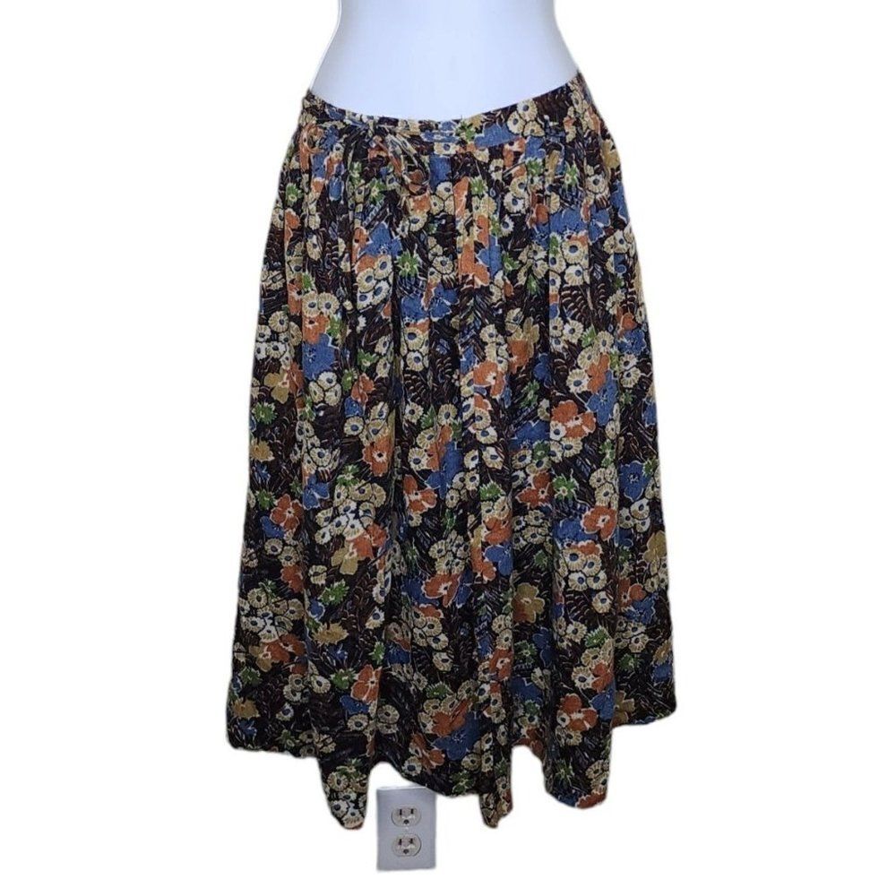 Vintage 70s Circle Skirt Womens Size Small Brown Floral